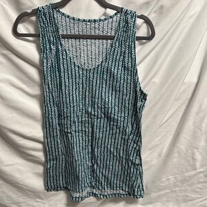 LOFT Teal and white floral vine Tank Top with Scoop Neckline